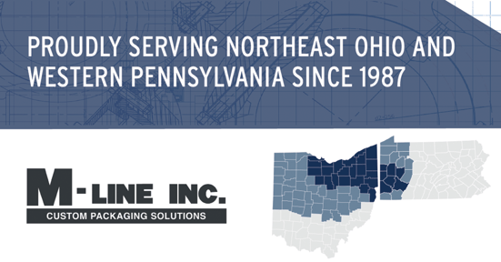 Proudly serving Northeast Ohio and Wester Pennsylvania since 1987 graphic, M-Line logo, counties serving in Ohio and Pennsylvania